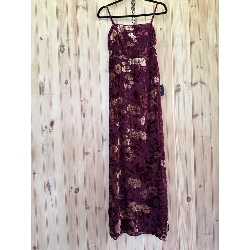 Lulus Effortless Celebration Burgundy Floral Burnout A-Line Dress Resort Small - Picture 2 of 10